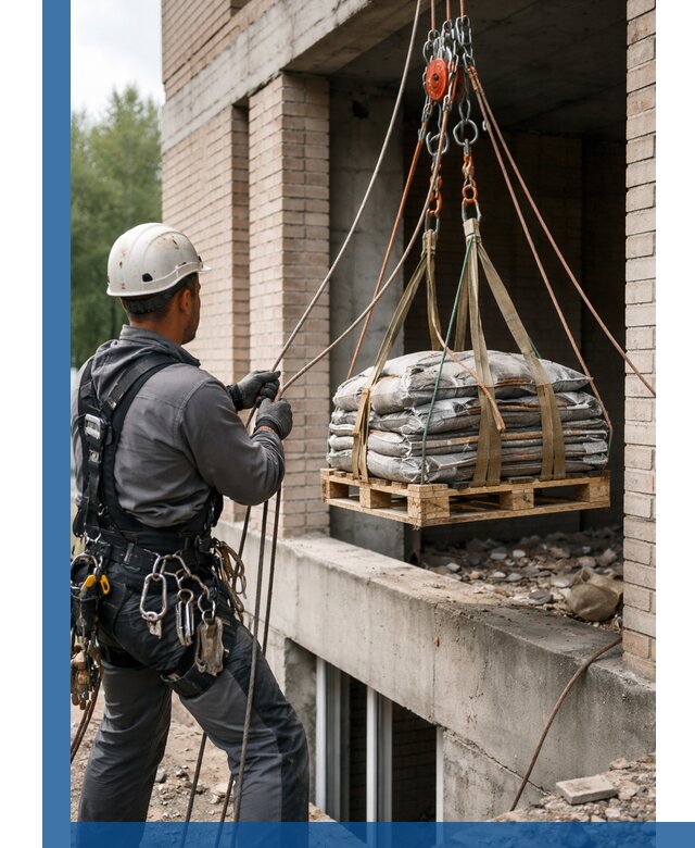 Подъем материалов на этаж веревками в Октябрьском оперативно