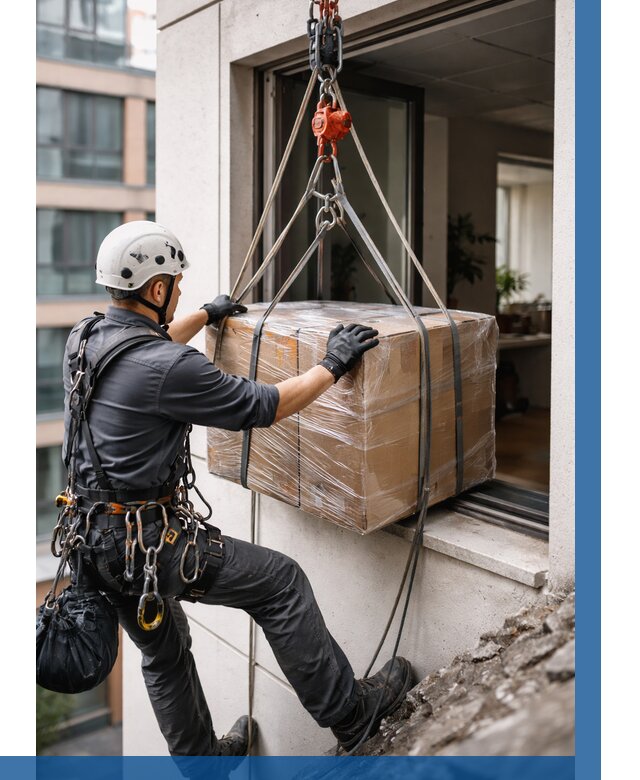 Подъем груза через окно в Октябрьском от 4661 р. | ВЫСОТНИК-Ктб