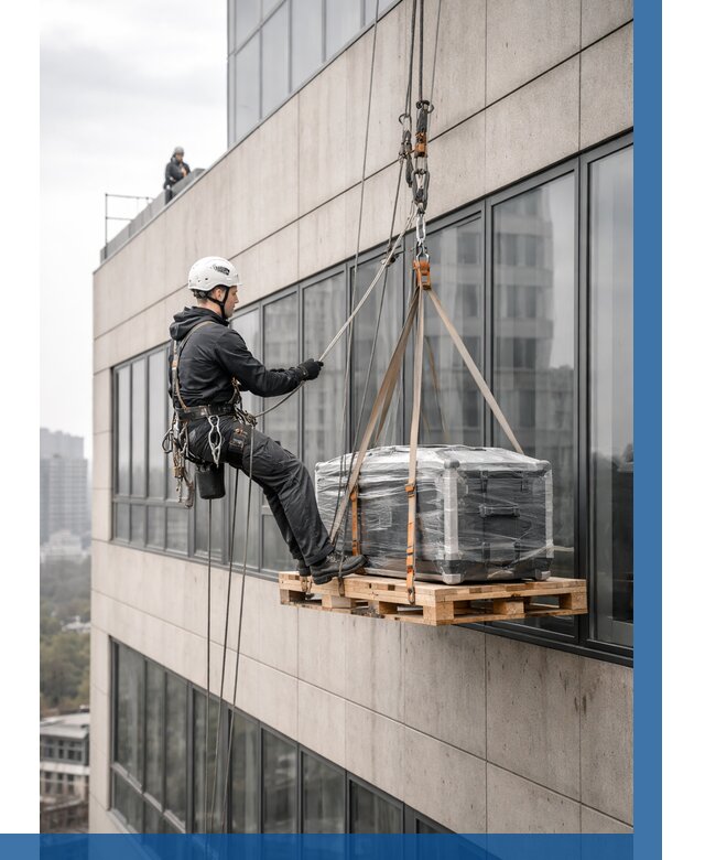 Спуск груза по фасаду в Октябрьском от 3625 р. | ВЫСОТНИК-Ктб