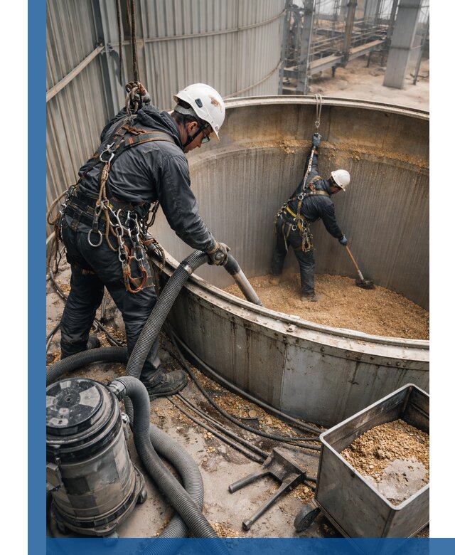 Профессиональная чистка зерновых бункеров в Октябрьском с выездом