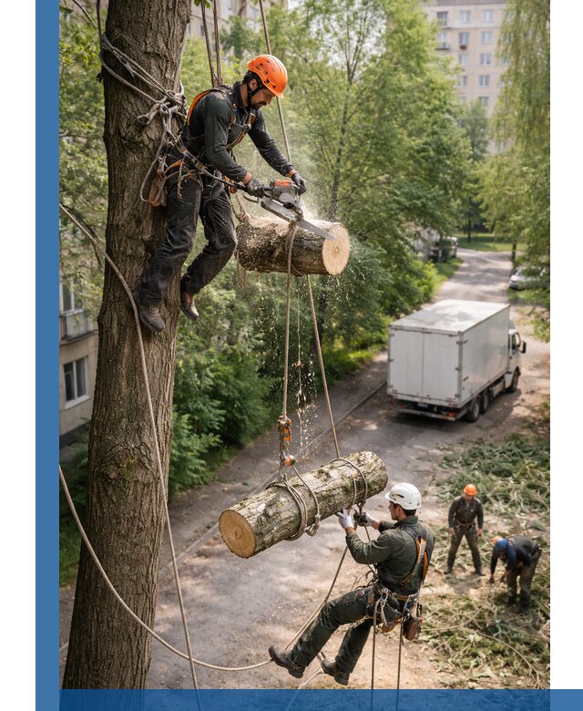 Спил деревьев альпинистами в Октябрьском, безопасно и без повреждений