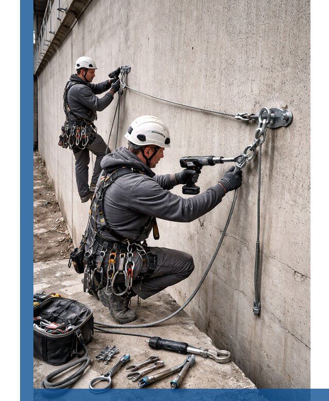 Монтаж анкерных линий высотной безопасности в Октябрьском