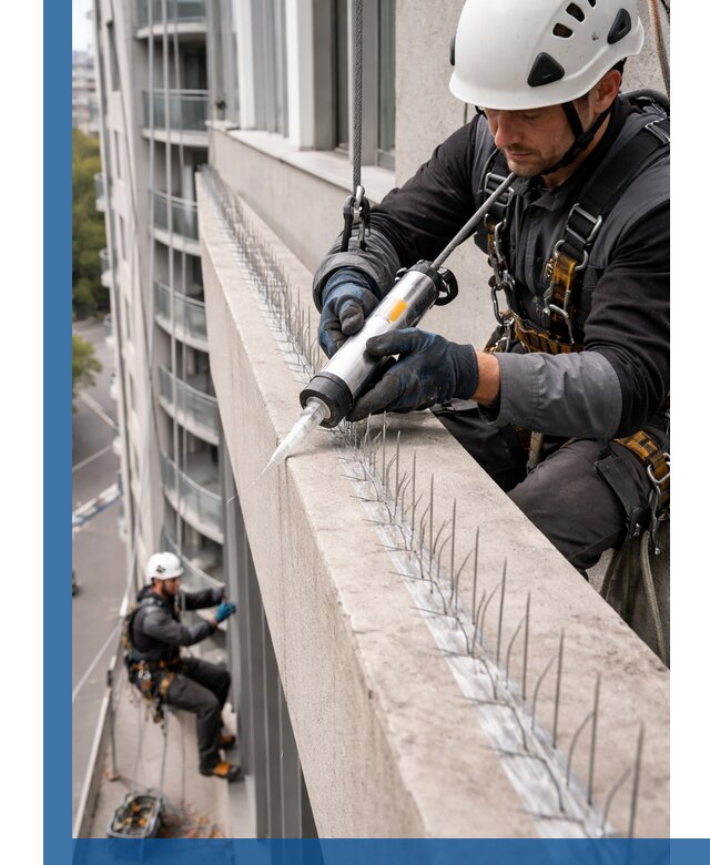 Установка шипов от птиц на фасадах и кровлях в Октябрьском